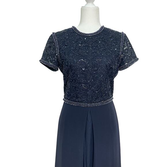 Carolina Herrera Vintage Sz 6 Blue Beaded Sequin Silk Chiffon Long Formal Dress - Picture 16 of 16